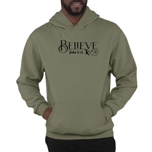 Mens Graphic Hoodie Believe John 3:16 Black Illustration