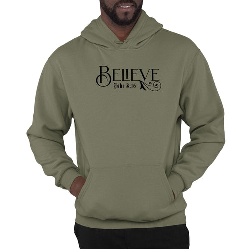 Mens Graphic Hoodie Believe John 3:16 Black Illustration