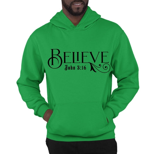 Mens Graphic Hoodie Believe John 3:16 Black Illustration