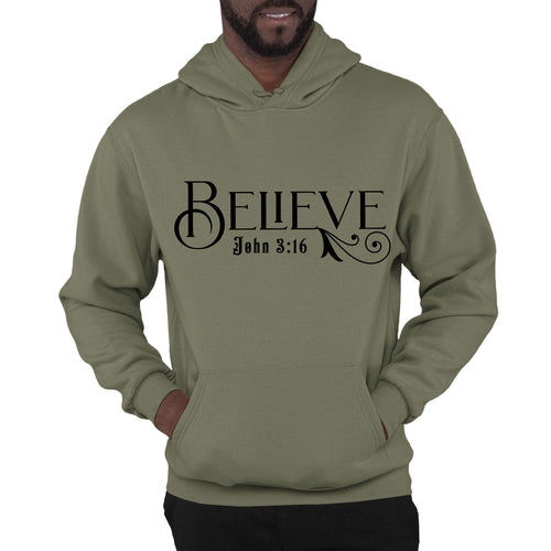 Mens Graphic Hoodie Believe John 3:16 Black Illustration