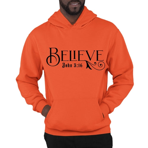 Mens Graphic Hoodie Believe John 3:16 Black Illustration