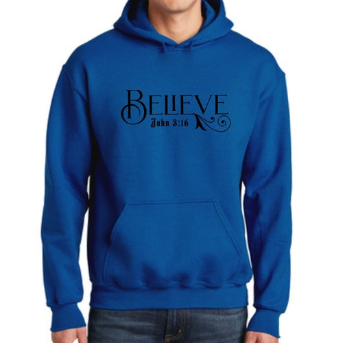 Mens Graphic Hoodie Believe John 3:16 Black Illustration