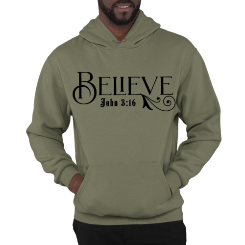 Mens Graphic Hoodie Believe John 3:16 Black Illustration