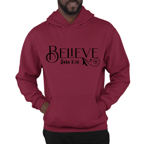 Mens Graphic Hoodie Believe John 3:16 Black Illustration