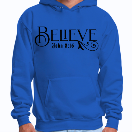 Mens Graphic Hoodie Believe John 3:16 Black Illustration