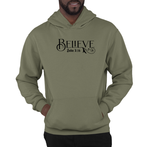 Mens Graphic Hoodie Believe John 3:16 Black Illustration