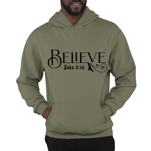 Mens Graphic Hoodie Believe John 3:16 Black Illustration