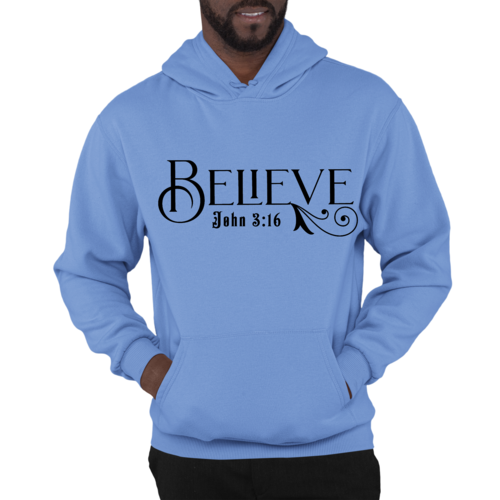 Mens Graphic Hoodie Believe John 3:16 Black Illustration