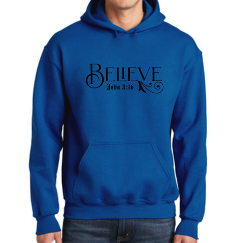 Mens Graphic Hoodie Believe John 3:16 Black Illustration