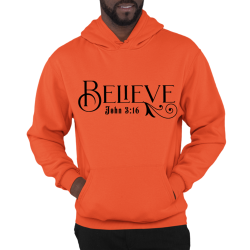 Mens Graphic Hoodie Believe John 3:16 Black Illustration