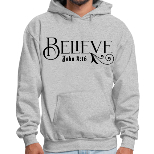Mens Graphic Hoodie Believe John 3:16 Black Illustration
