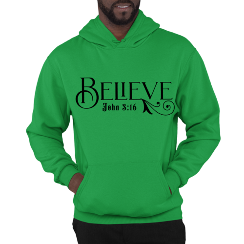 Mens Graphic Hoodie Believe John 3:16 Black Illustration