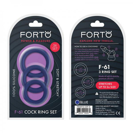 Forto F-61: 3 Piece C-ring Set 100% Silicone (1.2in, 1.38in 1.57in) Blue